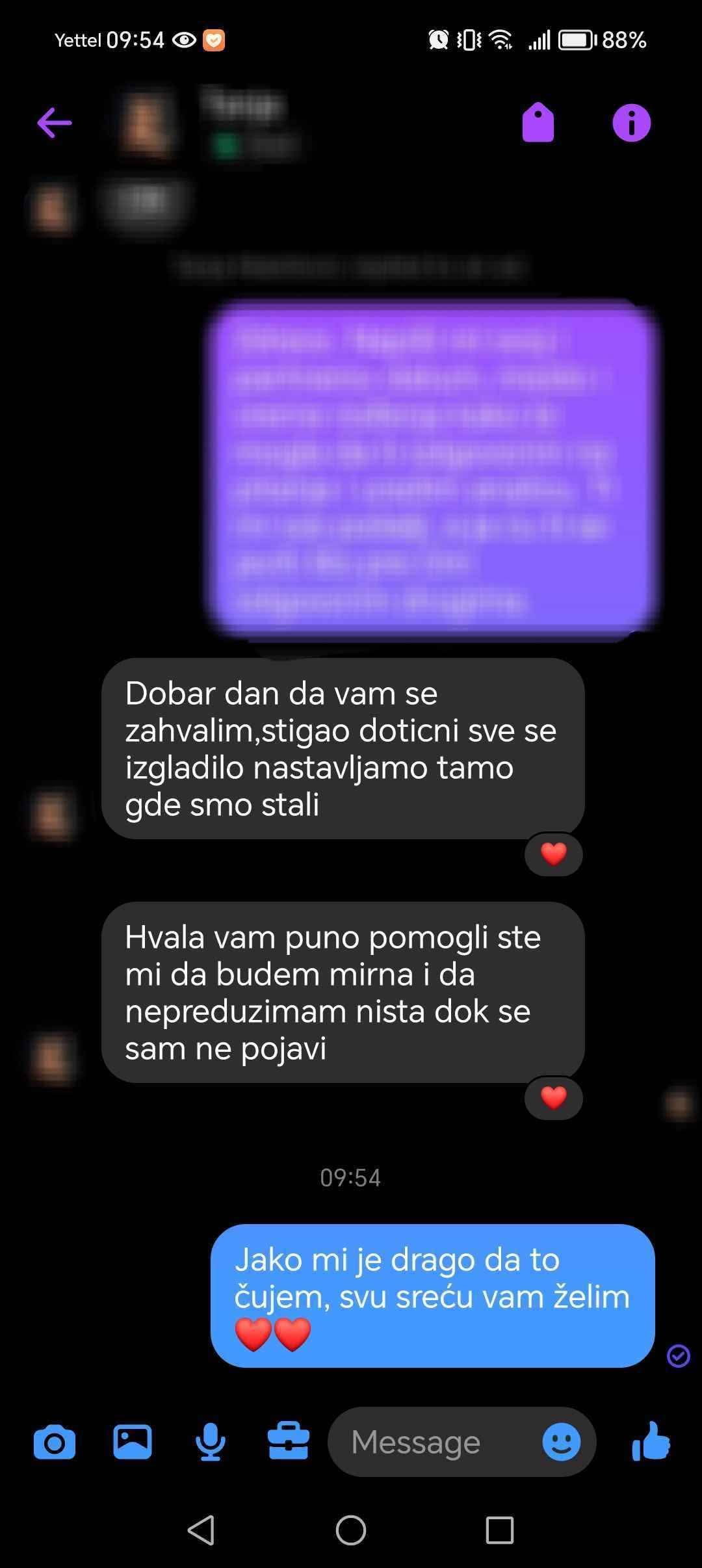 Poruka klijentkinje: zahvaljuje se i kaže da se sve izgladilo