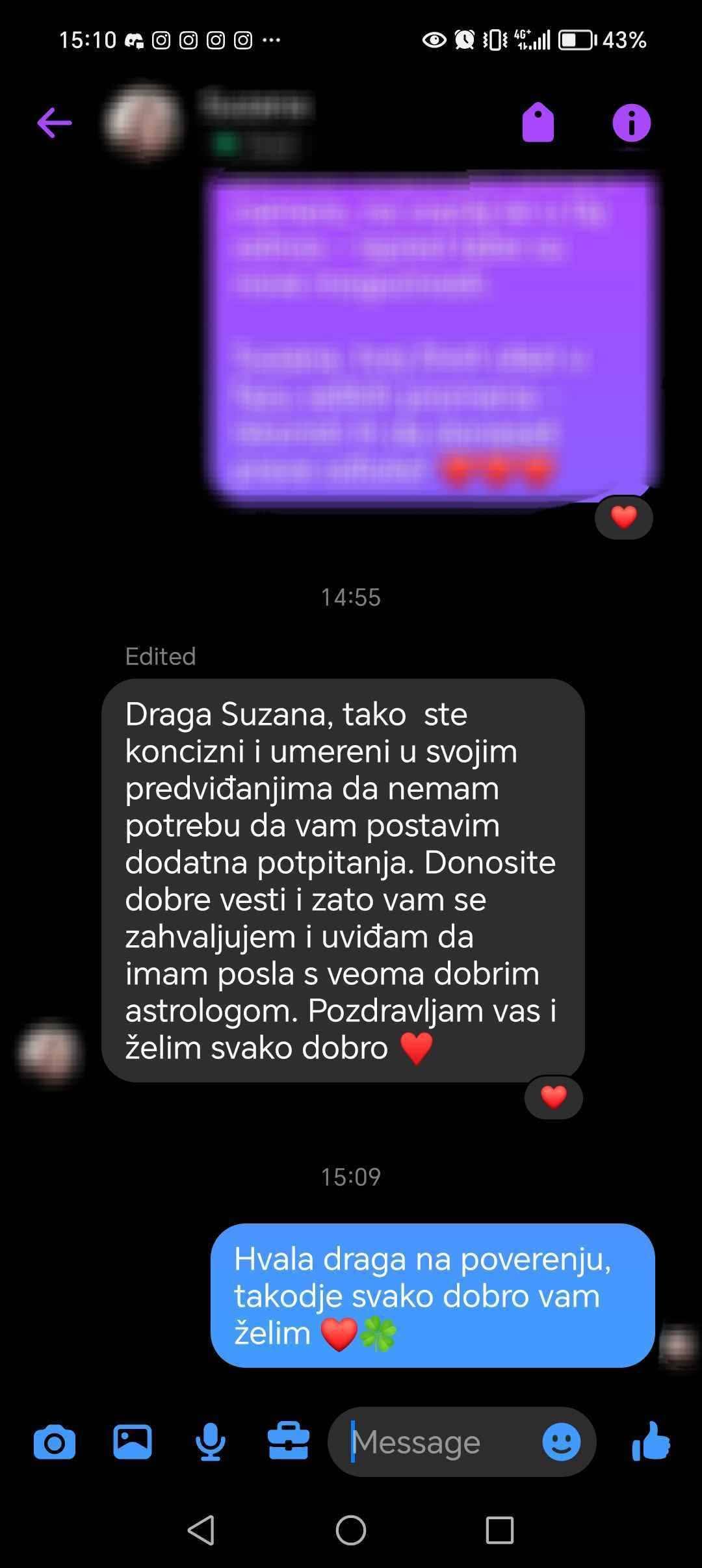 Poruka klijentkinje o preciznim i umerenim predviđanjima