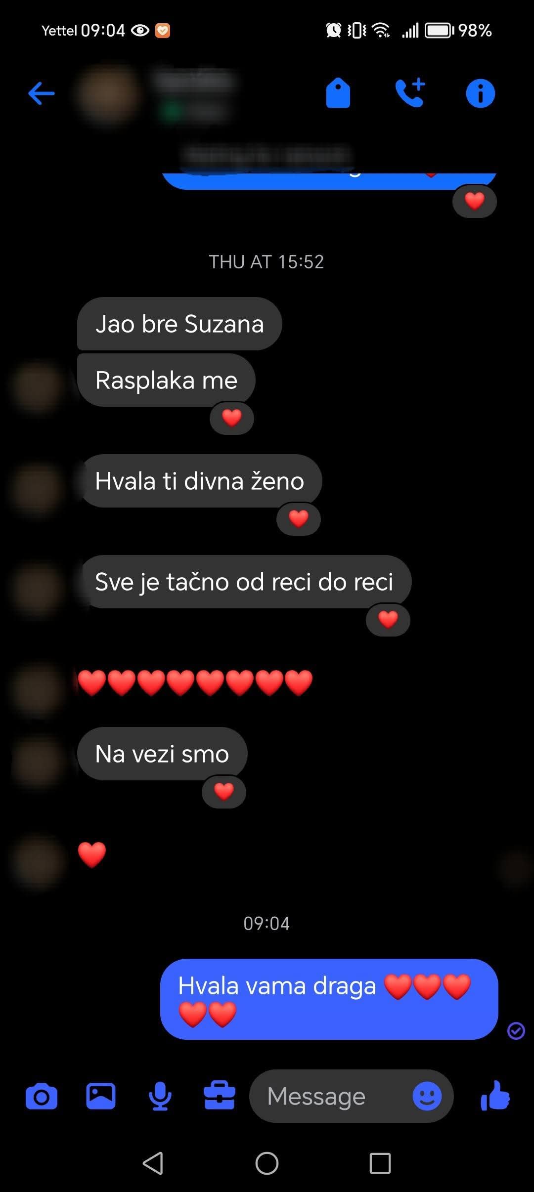 Poruka klijentkinje koja se zahvaljuje na analizi