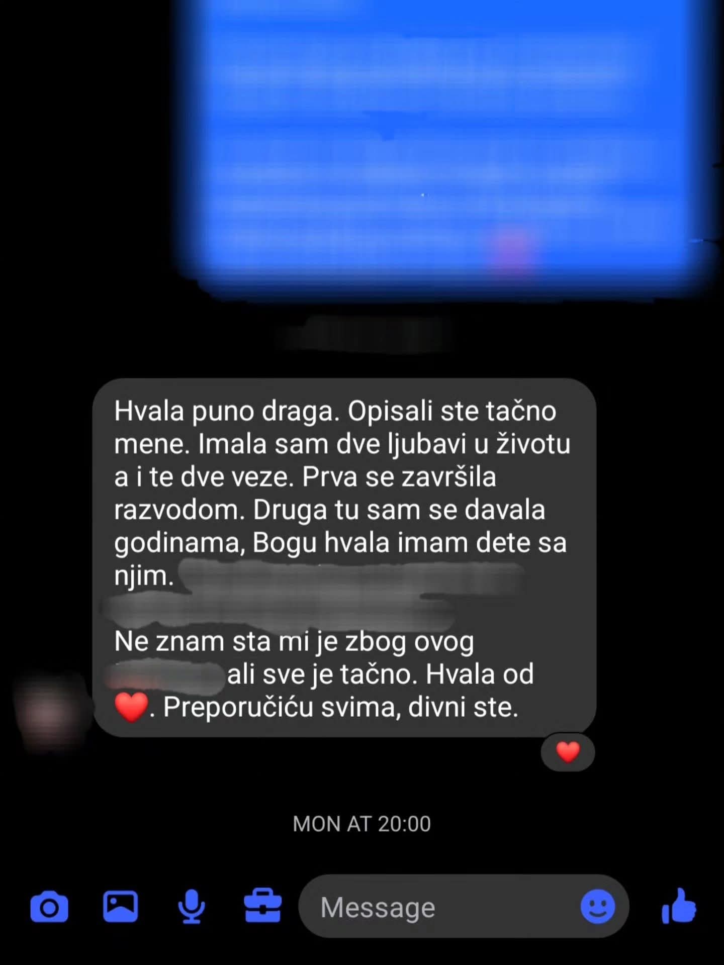 Poruka klijentkinje koja preporučuje analizu