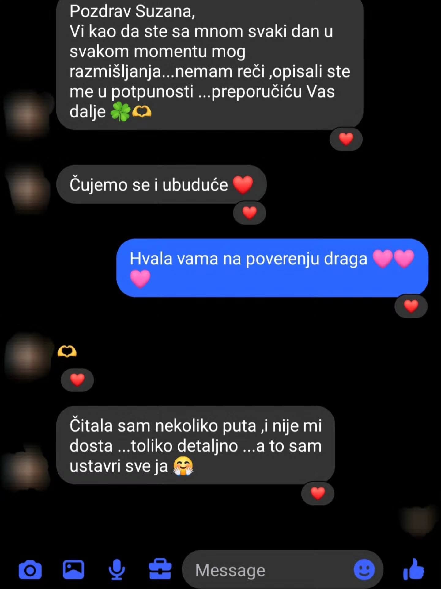 Poruka klijentkinje koja je analizu čitala više puta